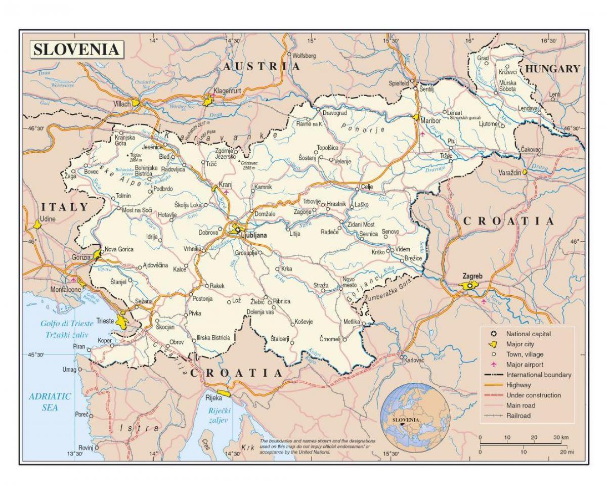 Mapa Eslovenia aireportuetan