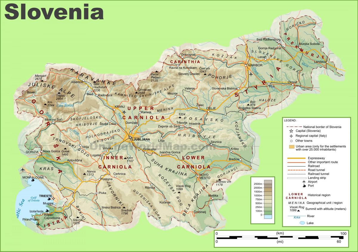Mapa fisiko Eslovenia