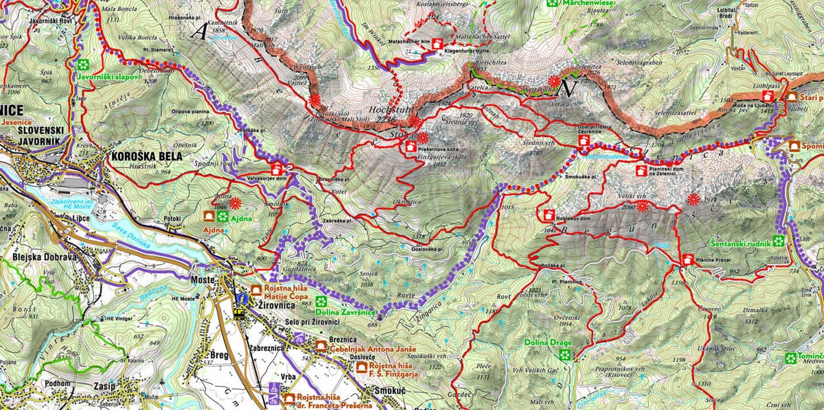 Mapa Esloveniera alpeetan