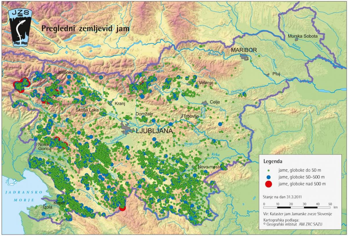 Mapa kobazuloak Eslovenian