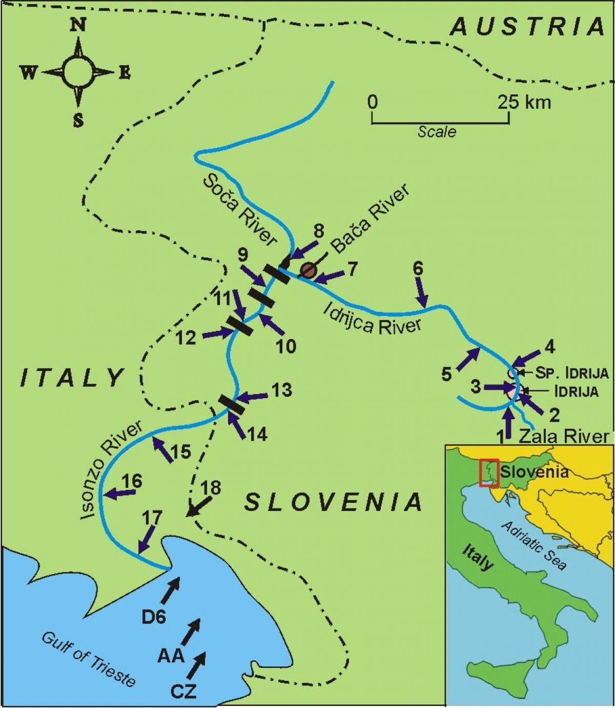 Mapa soca ibaiaren Eslovenia